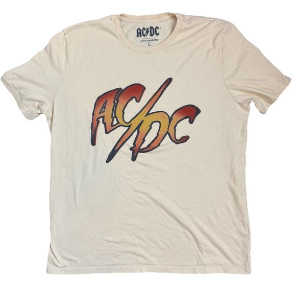 Lucky Brand X AC/DC Band Logo Shirt Cream Color Men’s Size XL - Picture 1 of 7